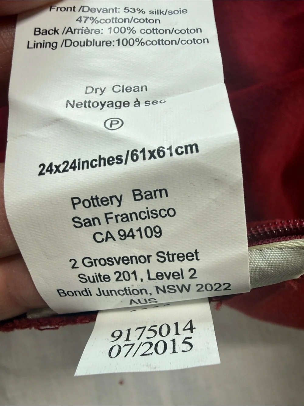 Pottery Barn 24” pillow covers set of 2 gold and red tulip pattern